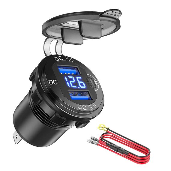 Автомобильная быстрая зарядка USB QC 3.0 с вольтметром и кнопкой включения (DS9602-S-B) | Зображення 4