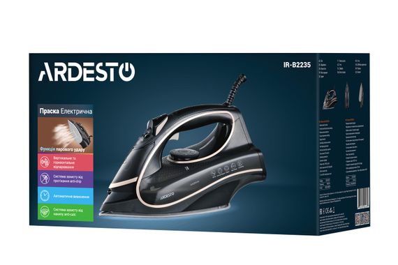 Праска ARDESTO IR-B2235, 2400Вт, 450мл, паровий удар, керам. підошва, чорно-золотий (IR-B2235) | Зображення 2
