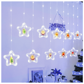 Гірлянда штора 'Фігурки в зірці' 3 м USB (Олка, Сніговик, Дід Мороз, Олень, Шапка) Тепле біле світло знижка