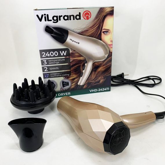 Портативний фен для сушіння VILGRAND VHD 2424TI 2400 Вт, Фен для волосся 2 режими температури GO-48 | Зображення 1