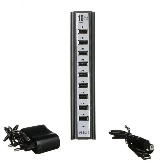 Разветвитель USB HUB на 10 портов с активной зарядкой 220V. JT-979 Цвет: черный