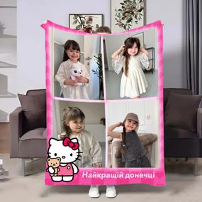 Плед 3D зі своїм фото Hello Kitty на 4 фото 31634 135х160 см