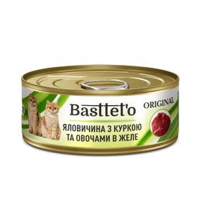Basttet'o Original для кошек Говядина с курицей и овощами в желе, жб 85 г