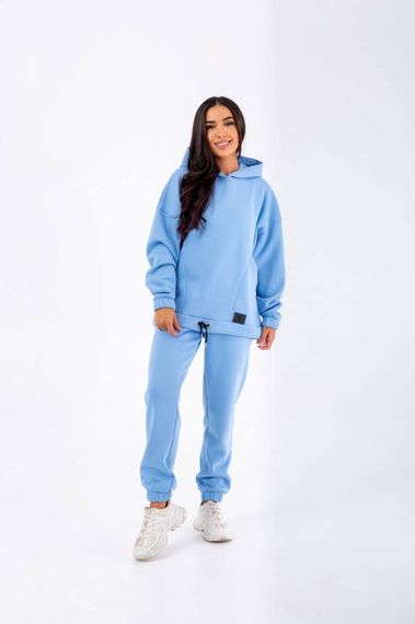 Женский теплый спортивный костюм на флисе худи и штаны NB23038 цвет голубой, размер 42/44