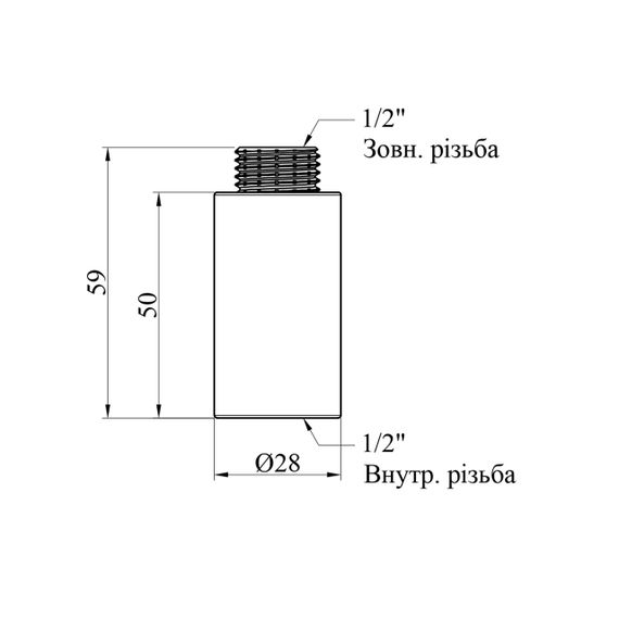 Удлинитель усиленный LexLine 1/2" ВЗ, L=50 мм латунный УК0601-В50 | Зображення 1