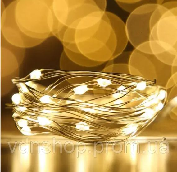 Новорічні гірлянди. Мідна дротяна лампа 100LED 10м,  Теплий | Зображення 2
