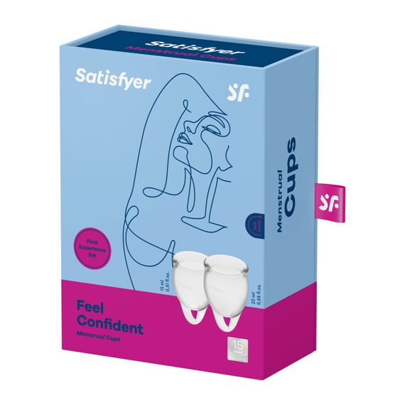 Набір менструальних чаш Satisfyer Feel Confident, 15мл та 20мл, мішечок для зберігання, Блакитний | Зображення 1