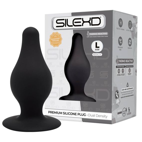 Анальная пробка термореактивная Silexd Plug Model 2 конической формы, черная, L Sex Aura