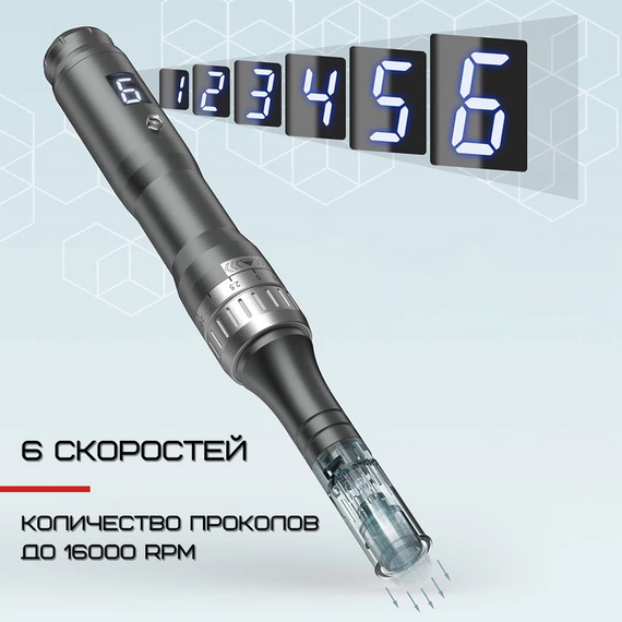 Дермапен Dr. Pen 6 Режимів + 2 Насадки Дермаштамп Для Фракційної Мезотерапії Електричний Мезороллер Для Обличчя M8 Сірий | Зображення 1