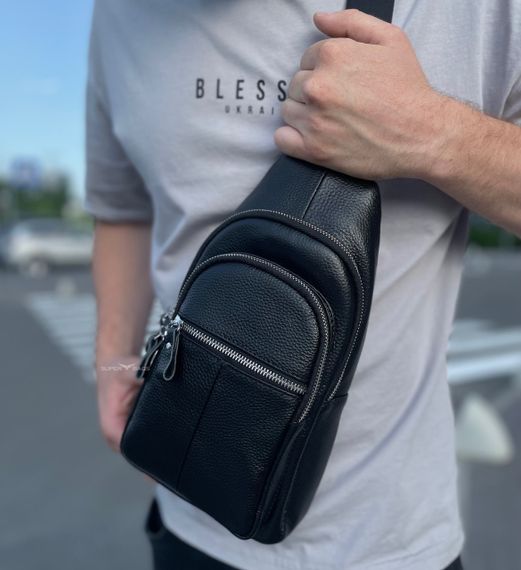 Мужская сумка-слинг кожаная кросс боди черная Tiding Bag A25F-5060A | Зображення 9