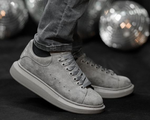 Кросівки замшеві Alexander McQueen Dark Grey / Маквіни замшеві темо сірі з сірою підошвою | Зображення 7