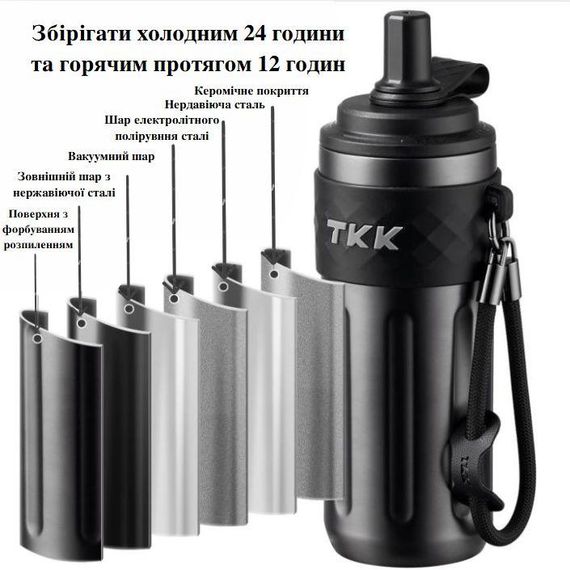 Термос TKK 500 мл — Срібний, із силіконовою насадкою-соскою, вакуумна ізоляція для активного способу життя | Зображення 5