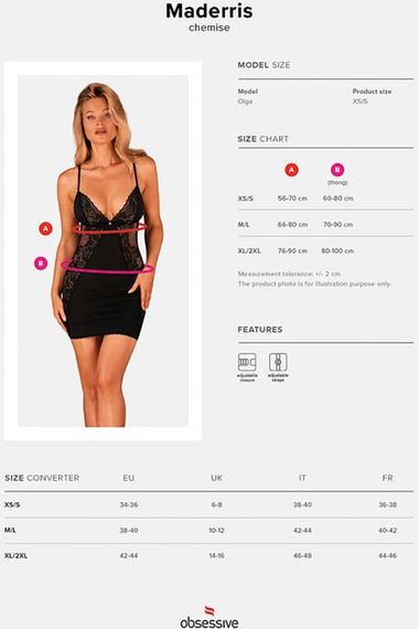 Сорочка и стринги Obsessive Maderris chemise Черный XS/S | Зображення 6