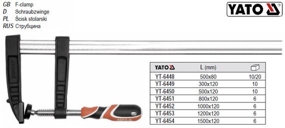 Струбцина YATO Польша столярная l=500 h=80 YT-6448