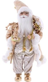 Інтерєрна новорічна фігурка Santa з подарунками та палицею 45см шампань з паєтками