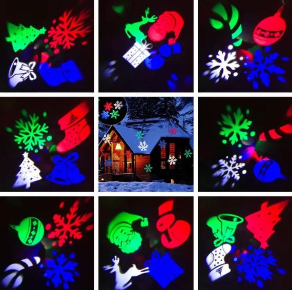 Вуличний лазерний проектор із малюнками Festival Projection Lamp 12 pictures star shower, Новорічний проектор