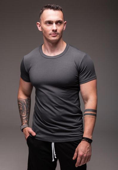 Мужская приталенная футболка классическая RA2257 размер XL, цвет темно-серый | Зображення 1