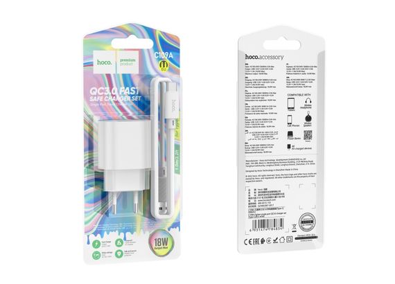 Сетевое Зарядное Устройство Hoco C109A 1USB QC 18W+USB to Type-C | Зображення 1