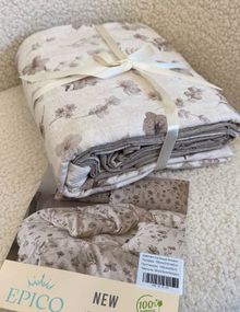 Постельное белье евро из вареного хлопка с текстурою льна с простынью на резинке Epico Print 7 22045 200х230 см
