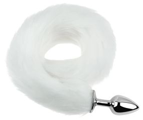 Анальная пробка EGZO Fox Tail Silver Plug White, размер S, с белым меховым хвостом Sex Aura