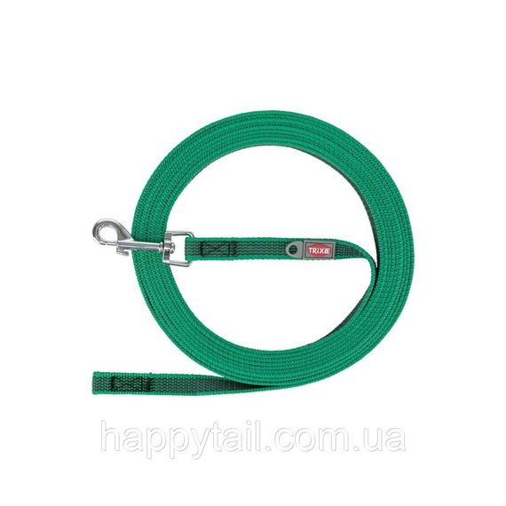 Поводок для собак Trixie Tracking leash прорезиненный водоотталкивающий, зеленый длинный поводок Трикси для тренировки, S-M 5 м /
