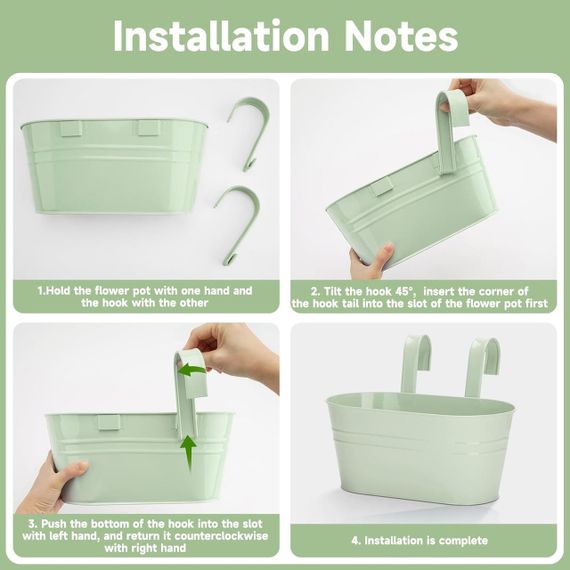 Подвесные кашпо металлические 4 шт, цветной горшок большой с крючком и дренажем для балкона окон перил двора | Зображення 6