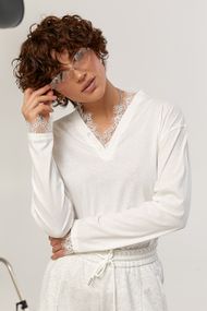 Вільний лонгслів з мереживом - молочний цвет, ONE SIZE (є розміри)