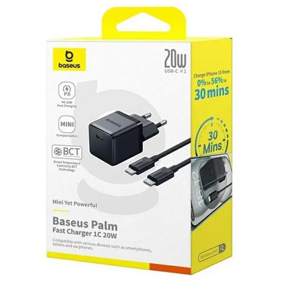 МЗП Baseus Palm Fast Charger 20W (1USB-C) + кабель Type-C to Type-C (P10111602) Cluster Black | Зображення 4