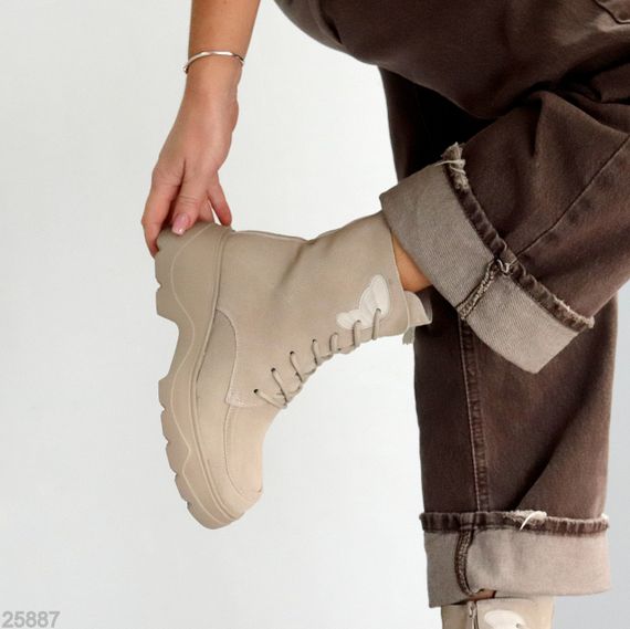 Бежеві зимові високі черевики натуральна замша доступна ціна | Зображення 4