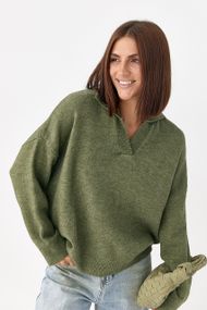 В'язаний однотонний светр-поло - хакі цвет, ONE SIZE (є розміри)