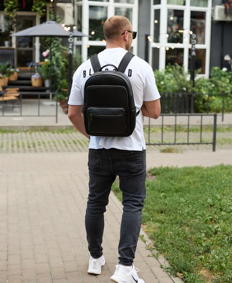 Чоловічий шкіряний рюкзак 41х31х16, універсальний міський наплічник для роботи та поїздок, офісна чоловіча сумка, чорний | Зображення 8