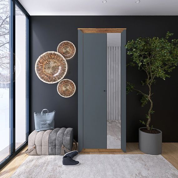 Шафа-пенал із дзеркалом Еверест Нордік-800 Графіт/Дуб крафт золотий (EVR-5540)