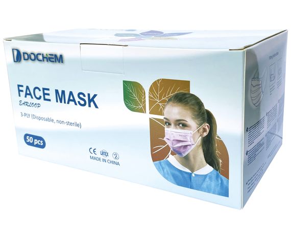 Медичні маски захисні Dochem TopSafe Premium Elite, 3-х шарові, з завушними петлями, сині (50 шт.) | Зображення 1