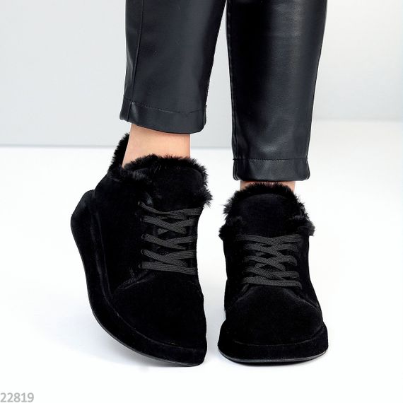 Мега стильные теплые черные туфли автоледи натуральная замша цвет на выбор | Зображення 1