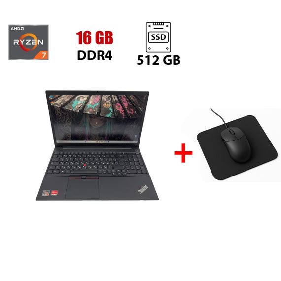 Ноутбук Б-класс Lenovo ThinkPad E15 Gen2 / 15.6" (1920x1080) IPS / AMD Ryzen 7 4700U (8 ядер по 2.0 - 4.1 GHz) / 16 GB DDR4 / 512 GB SSD / AMD Radeon Vega 7 / WebCam б/у + Подарок Мышка и коврик