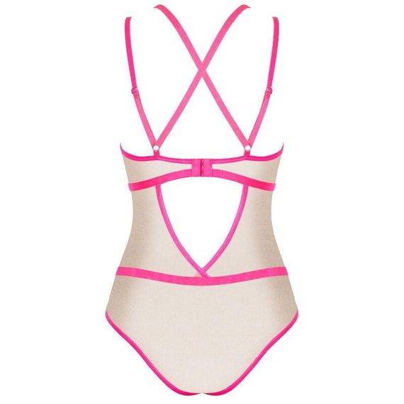 Боди телесный Obsessive Nudelia с розовой отделкой, S/M Sex Aura | Зображення 4