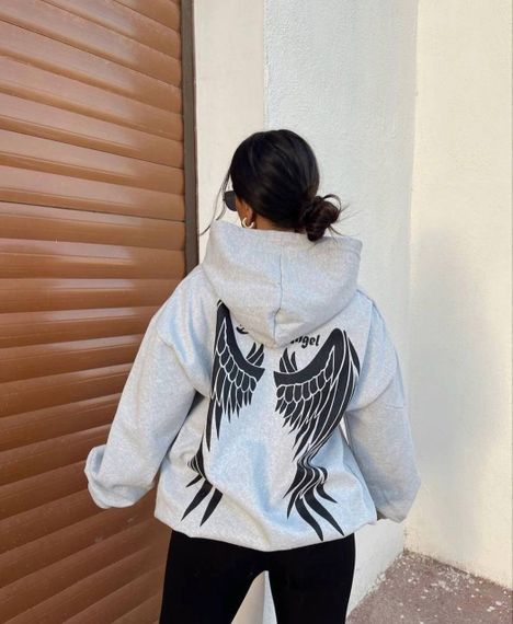 Женский теплый худи на флисе оверсайз с крыльями на спине TS122 цвет серый, размер 42/46 | Зображення 2