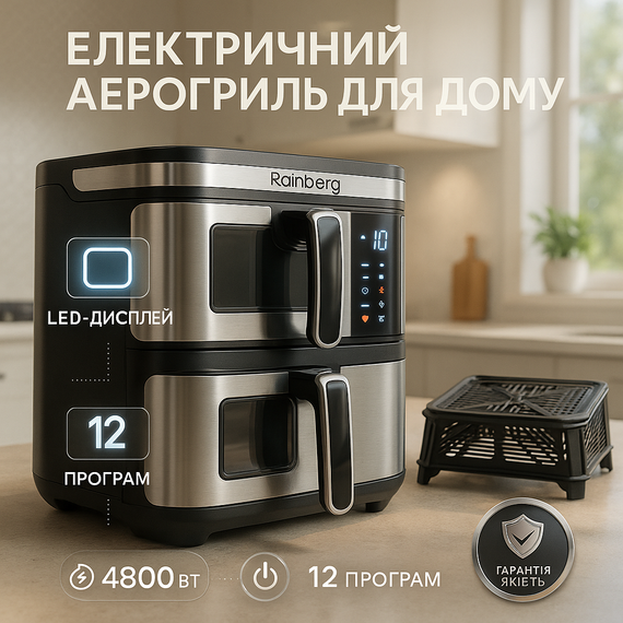 Настольная фритюрница Rainberg RB-2331 4800Вт 15л, Безмаслянная фритюрница для кухни UV-10