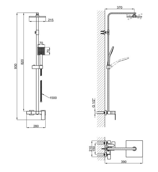Душова система для кабіни Qtap Capricorn Chrome з виливом 53103KNC | Зображення 1