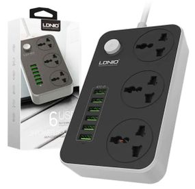 Сетевой фильтр LDNIO SC3604 удлинитель 2 м 3 розетки 6 USB с защитой Серо - черный