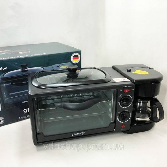 Печь-духовка кофеварка сковорода 3в1 Rainberg, Электрическая печь духовка кофеварка 3 в 1 BH-47 | Зображення 2