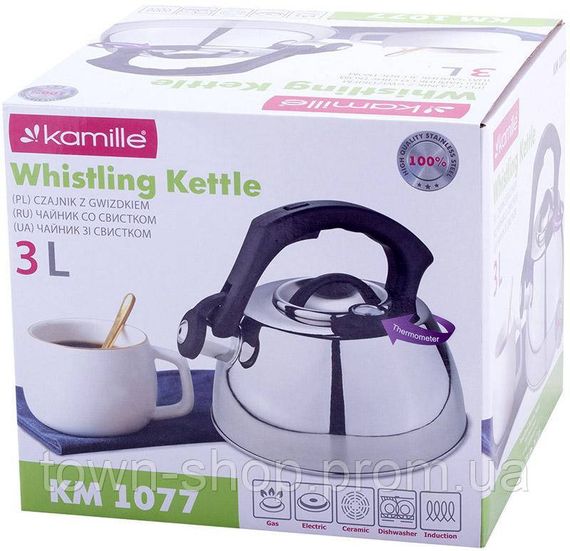 Чайник Kamille Whistling Kettle Thermo 3л из нержавеющей стали со свистком и термометром KM-1077 | Зображення 5