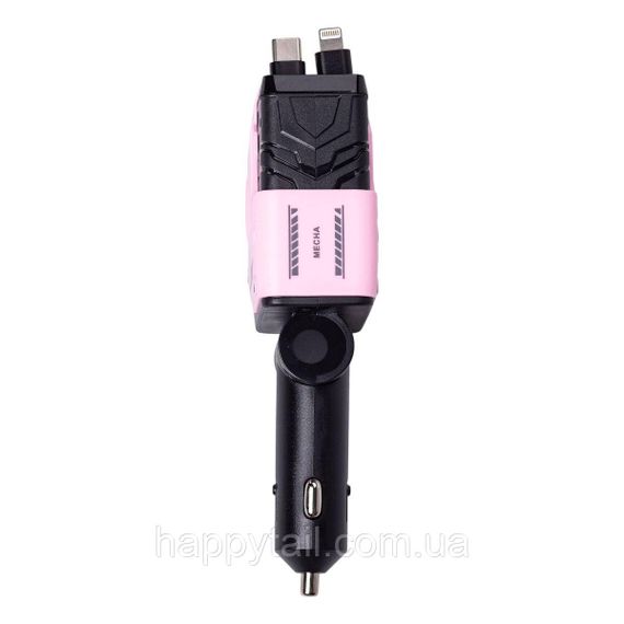 Автомобільний зарядний пристрій MECHA з висувними кабелями та портами USB/Type-C Рожевий HP-A1P | Зображення 3