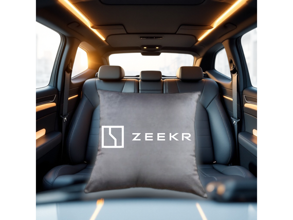 Авто Подушка c вышивкой логотипа марки Зикр Zeekr серый автомобилисту 02222