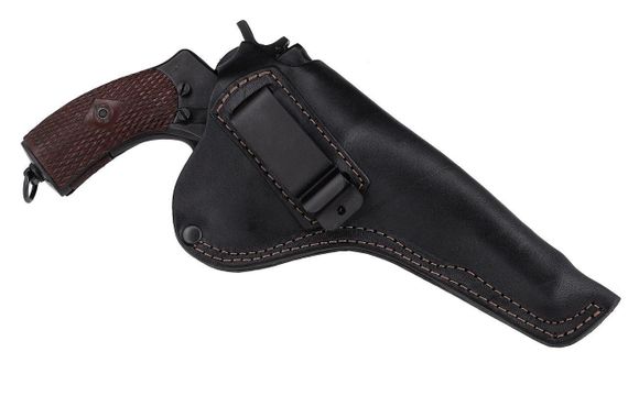 Кобура під Наган поясна  прихованого носіння не формована зі скобою шкіряна чорна