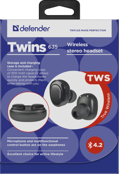 Гарнітура Defender Twins 635 TWS Bluetooth, Black (63635) | Зображення 5