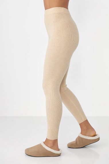 Жіночі трикотажні лосини - бежевий цвет, ONE SIZE (є розміри) | Зображення 4
