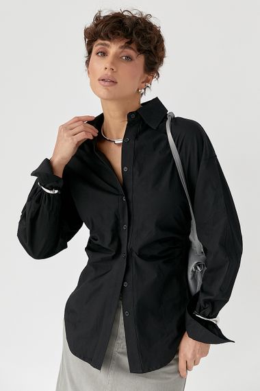 Класична однотонна сорочка з драпіруванням - чорний цвет, ONE SIZE (є розміри)