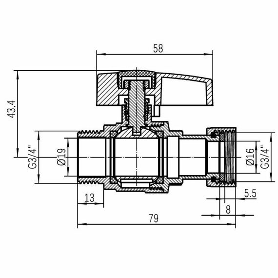 Кран кульовий Thermo Alliance Standart 3/4" ВН прямий, PN40, з накидною гайкою TAS261W20 | Зображення 1