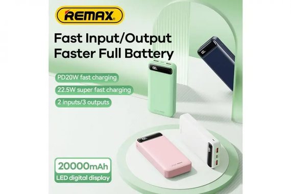 Зовнішній акумулятор повербанк Power Bank Remax RPP-521 20000mAh | 2USB/Type-C/micro-USB, PD/QC, 5A/22.5W| White | Зображення 4